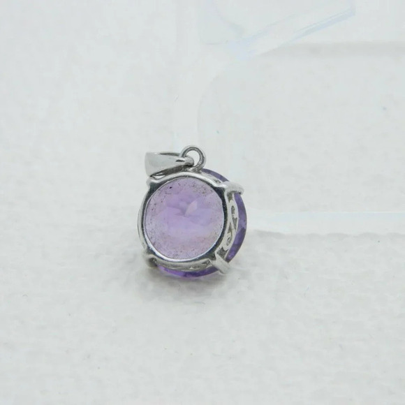 Sterling Silver Purple Faceted Glass Pendant - Picture 3 of 3